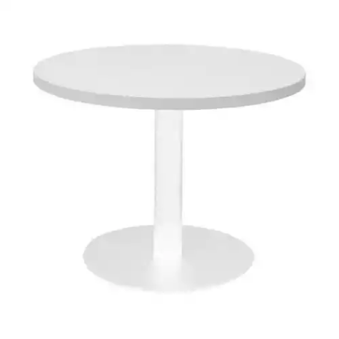 Picture of RAPIDLINE CIRCULAR COFFEE TABLE 600 X 425MM NATURAL OAK TABLE TOP / WHITE POWDER COAT BASE